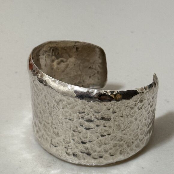 Vintage Taxco Mexico Hammered Sterling Wide Cuff - Picture 5 of 7